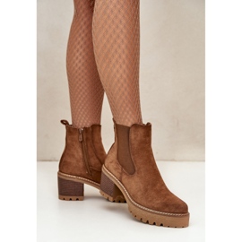 Botine de damă din piele intoarsa cu toc inalt maro 1