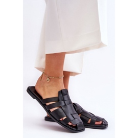 Flip-flops de damă din piele ecologică 2522-1 negru 1