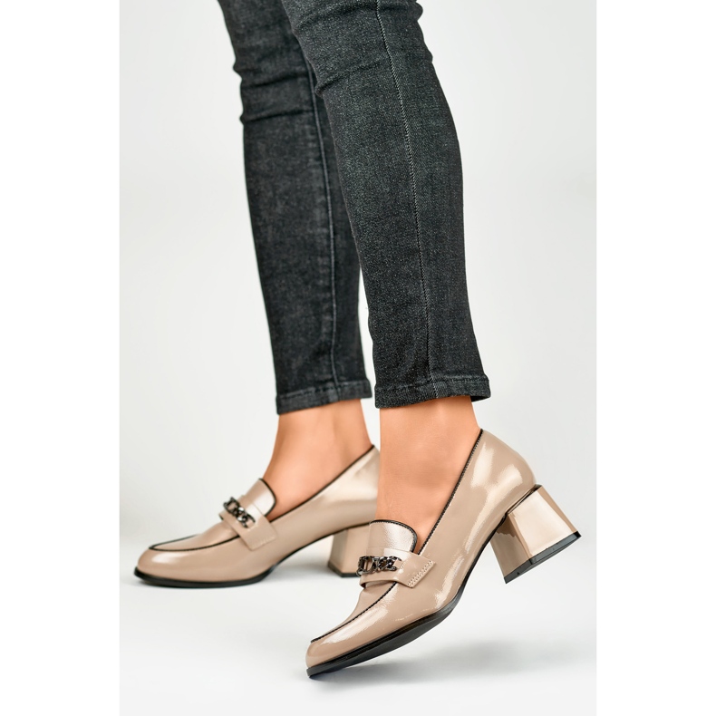 Pantofi de damă cu lanț GD-FL470BE, bej 2