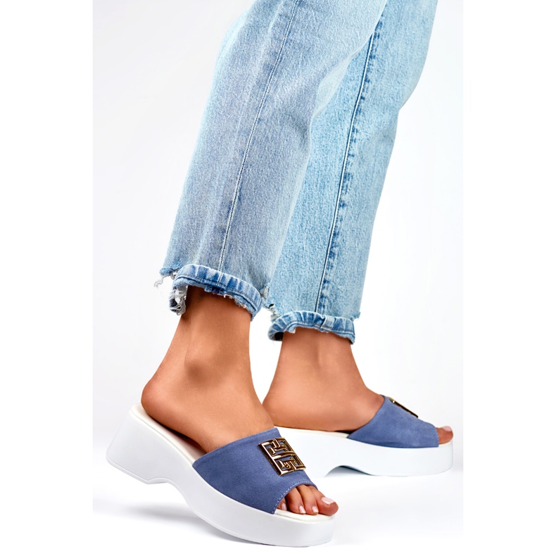 Șlapi damă cu decor GD-XF1000B, albastru 1