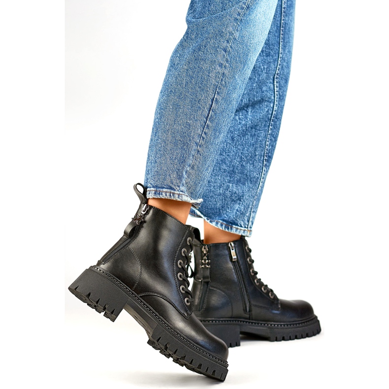 Cizme de damă căptușite cu blană GD-TL57B, negre negru 1