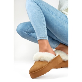 Papuci de damă cu blană 81366-2-C cămilă maro 2 Papuci de damă cu blană 81366-2-C cămilă maro 2