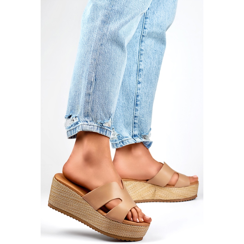 Flip-flops cu pană pentru femei YD8H-19KH bej 1