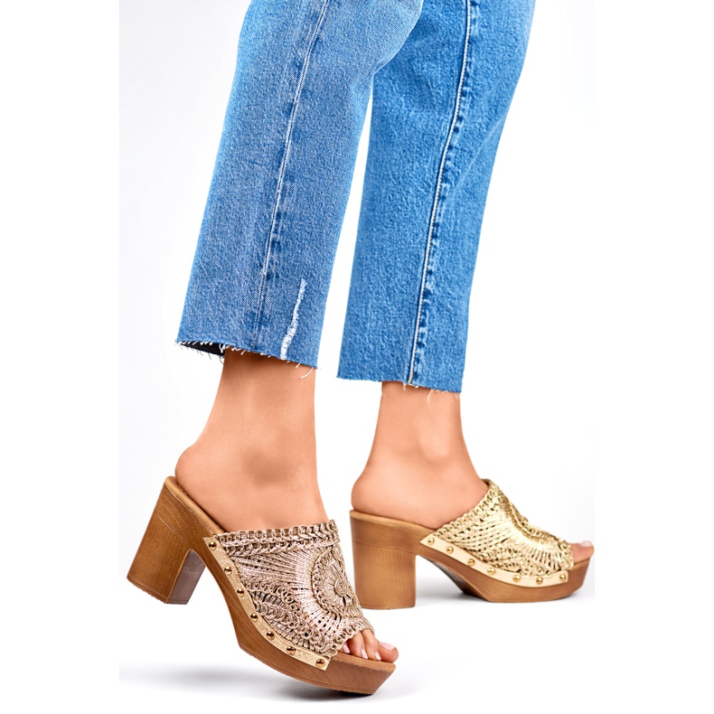 Flip-flops de damă cu toc înalt C388GO, auriu galben 1