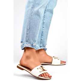 Șlapi de damă 5174W cu decor alb 1