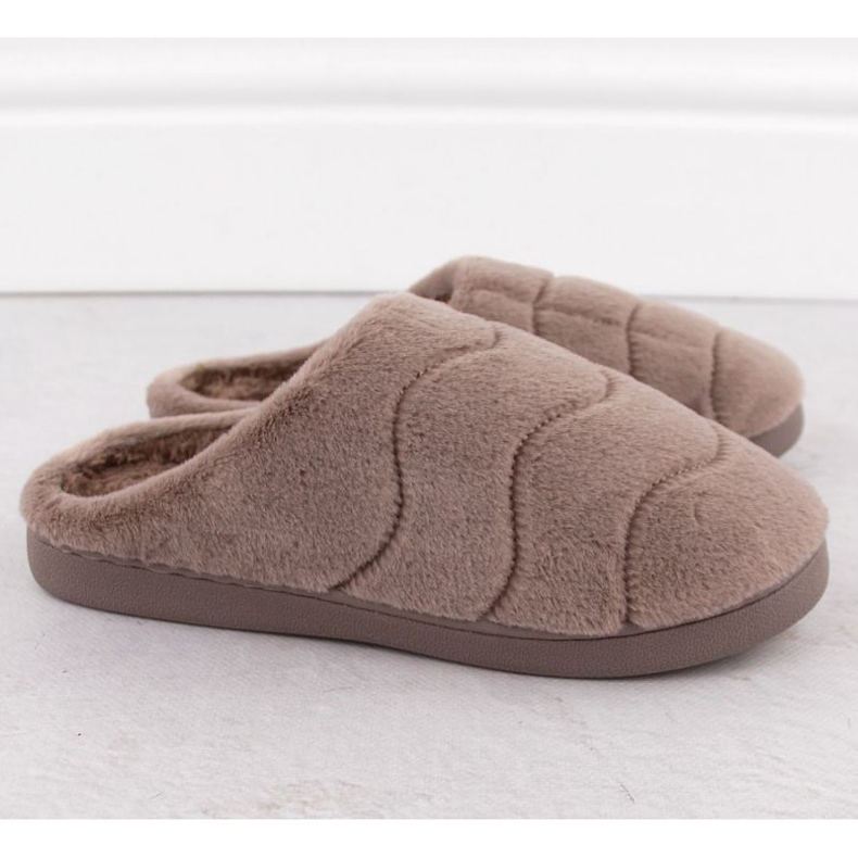 Unisoft W 6622 EVE466A papuci de casă din blană maro, bej/crem 2