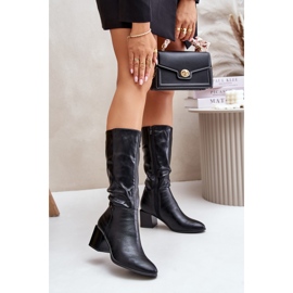 Cizme izolate cu toc înalt din piele ecologică la mijlocul gambei Ellithira neagră negru 2