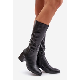 Cizme izolate cu toc înalt din piele ecologică la mijlocul gambei Ellithira neagră negru 1