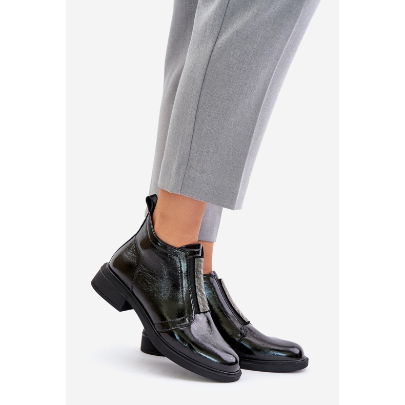 S.Barski Botine De Piele Lacetate Cu Decor Cu Fermoar D&amp;A MR880-142 Negru 1