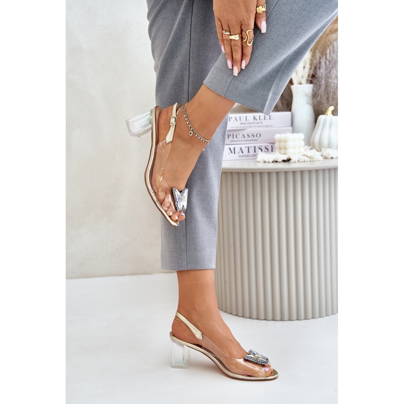 S.Barski Sandale transparente cu un fluture pe toc înalt D&amp;A MR42-326 Gold de aur 2
