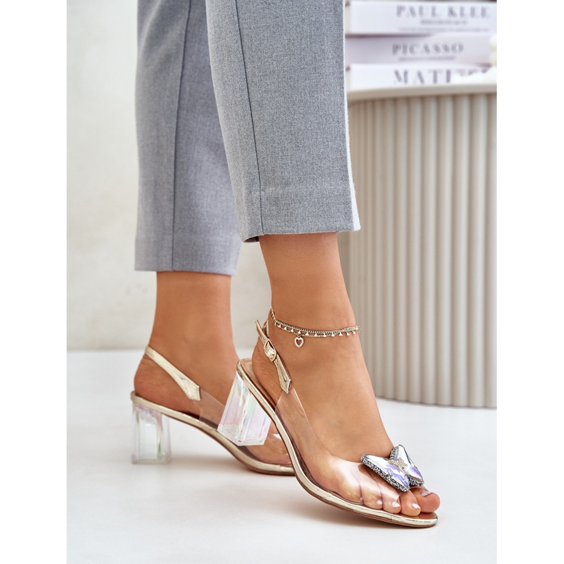 S.Barski Sandale transparente cu un fluture pe toc înalt D&amp;A MR42-326 Gold de aur 1