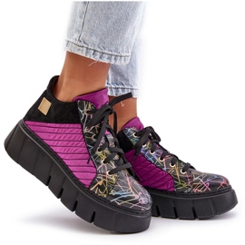 Adidași din piele pe platforma Maciejka 06767-15 Fuchsia negru 8