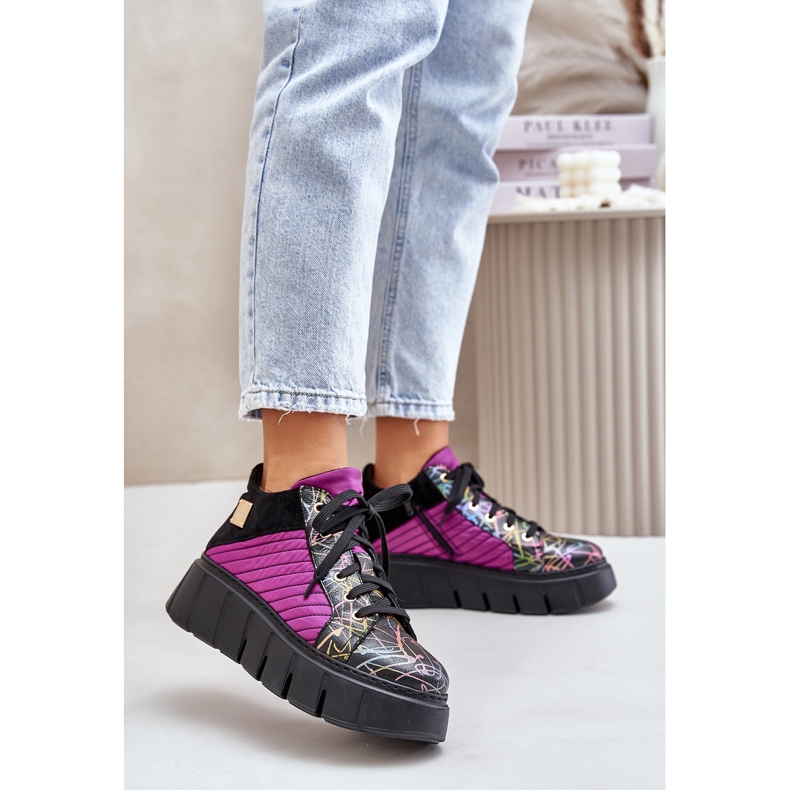 Adidași din piele pe platforma Maciejka 06767-15 Fuchsia negru 2
