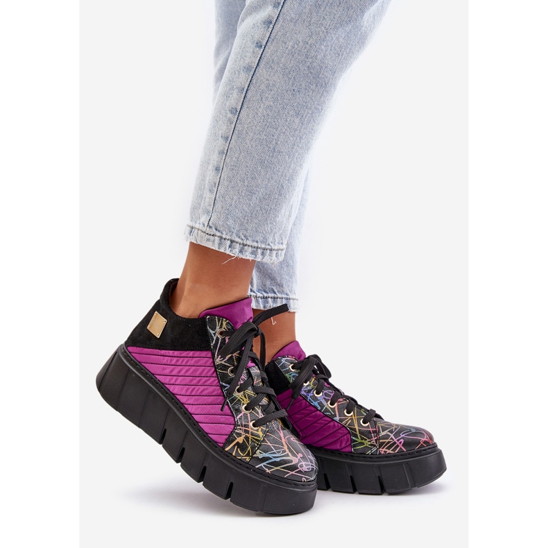 Adidași din piele pe platforma Maciejka 06767-15 Fuchsia negru 1