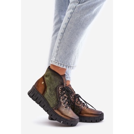 Botine din piele cu platformă și pană Maciejka 06702-09 Verde și auriu 1
