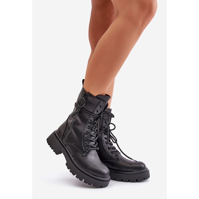 Cizme de muncitor izolate de dama din piele ecologica, Nealandra neagra negru 1