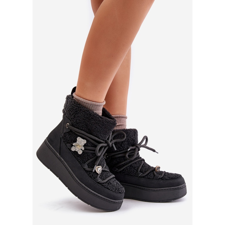 Cizme De Zapada De Dama Almatiza Neagra Cu Ace Si Blana negru 1