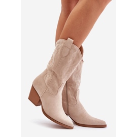 Cizme de cowboy de damă cu toc înalt din piele ecologică Wendlis bej deschis 1 Cizme de cowboy de damă cu toc înalt din piele ecologică Wendlis bej deschis 1