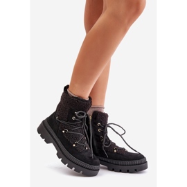 Cizme negre Merilana din piele de oaie cu blana negru 1