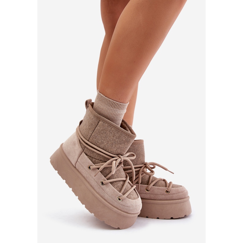 Cizme Bej Mavora De Zapada Cu Siret Pe Platforma 1