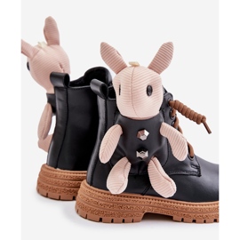 Botine calde din piele pentru copii cu fermoar și ursuleț Vinceza 36261 Negru 2