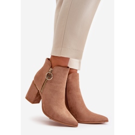 Cizme De Dama Pe Toc Inalt Cu Deget Ascutit Din piele intoarsa ecologica Maro Cald Raisha bej 1