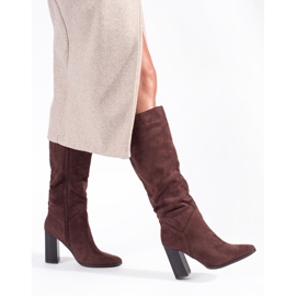 Cizme cu toc înalt peste genunchi de damă din piele intoarsa maro 2 Cizme cu toc înalt peste genunchi de damă din piele intoarsa maro 2