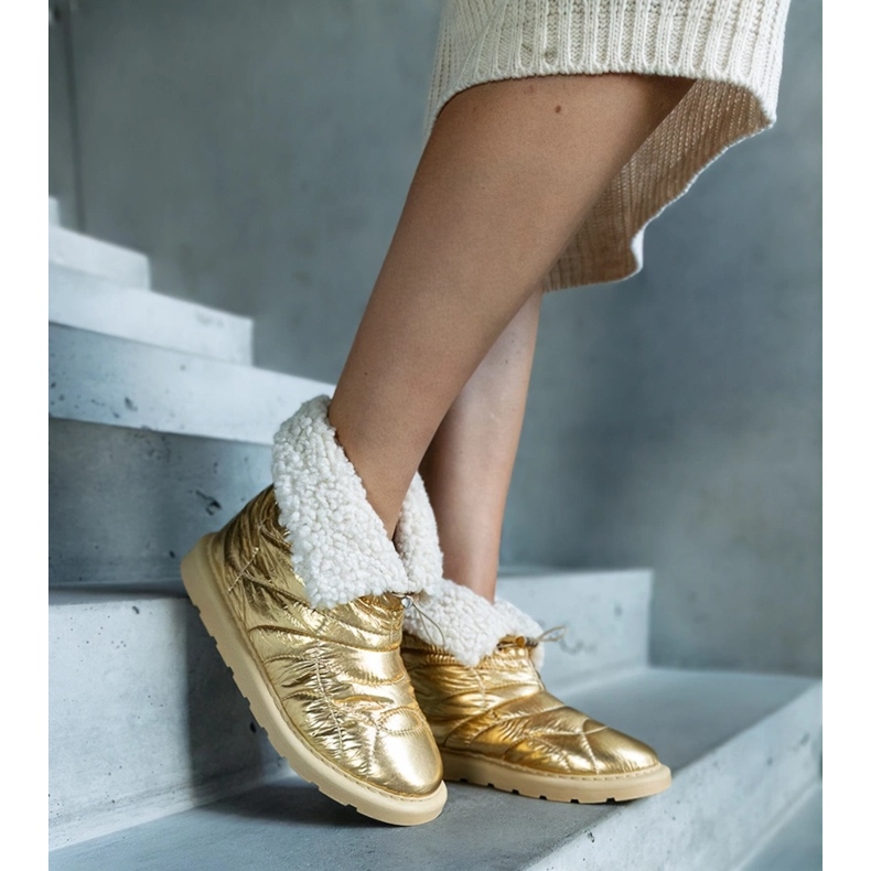 Cizme de zăpadă izolate aurii Caellita cu manșetă de aur 1