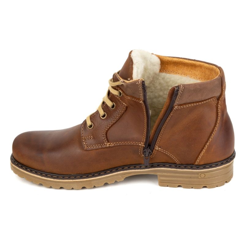 Polbut Pantofi de iarna barbati, botine izolate piele J35S, maro camel 4