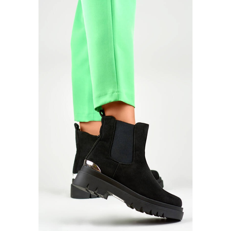 Cizme Chelsea de piele intoarsa, negre, XJ-351B negru 2