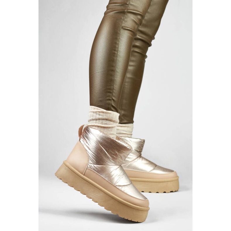 Cizme de zapada dama pe platforma, bej si auriu J2-38-BR 1