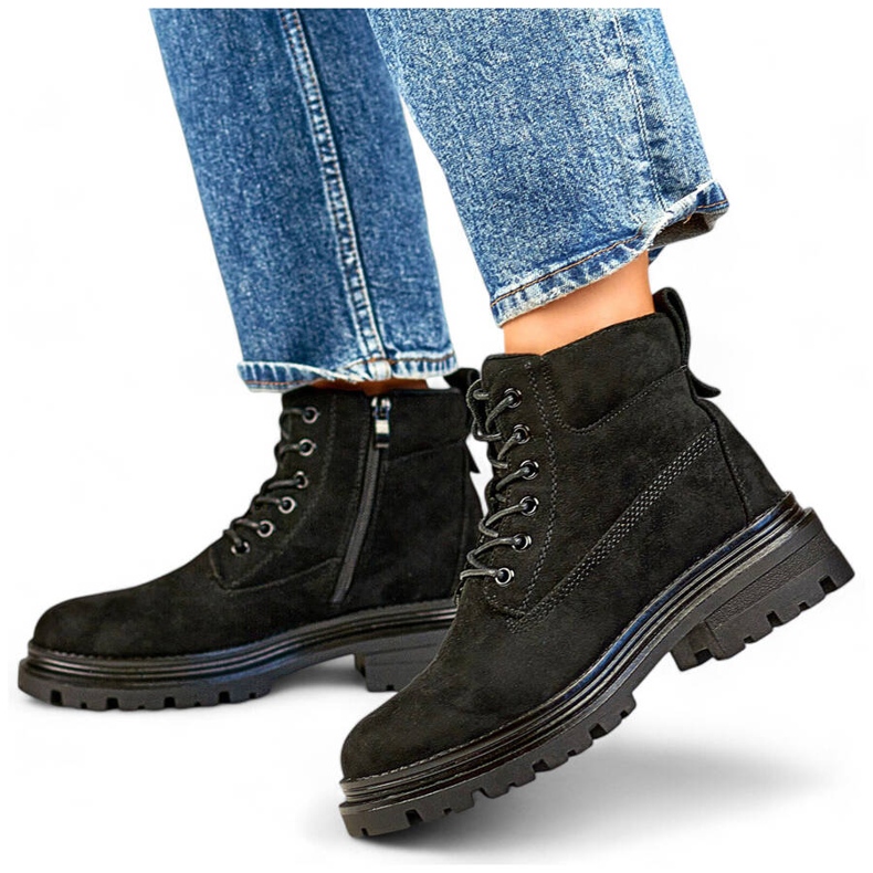 Botine izolate dama piele intoarsa, negre A5201B negru 1