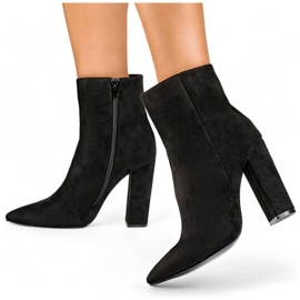 Botine de piele intoarsa de dama cu toc ascutit, negre D7959B negru 1