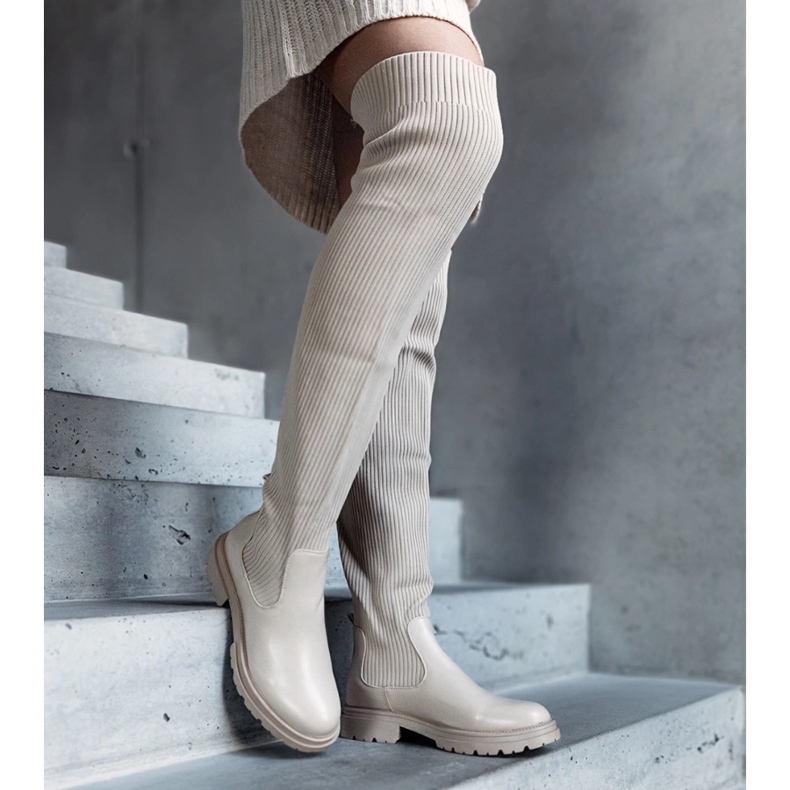 Cizme lungi bej cu partea superioară elastică Daryl 1