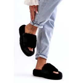 Blănuri pentru femei papuci de blană neagră negru 3