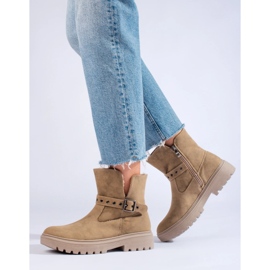 Botine de dama bej din piele intoarsa ecologica 1