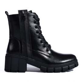 Botine de damă cu șireturi negru 1