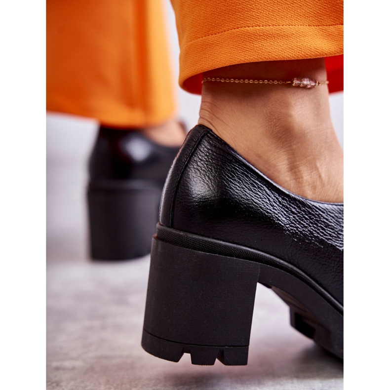 Pantofi Cu Toc Înalt Lemar Piele Neagră Cu Decor Auriu negru 2