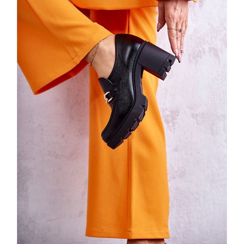 Pantofi Cu Toc Înalt Lemar Piele Neagră Cu Decor Auriu negru 3