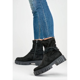 Botine de dama cu partea superioara elastica, cu siret, neagra DE1127S-B negru 3
