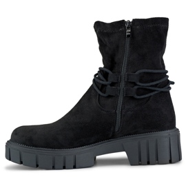 Botine de dama cu partea superioara elastica, cu siret, neagra DE1127S-B negru 6
