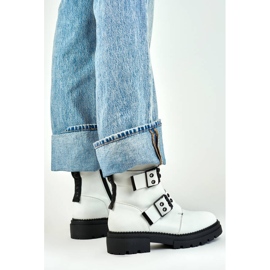 Cizme de damă de lucru lăcuite cu catarame, albe 250007W-PU 2