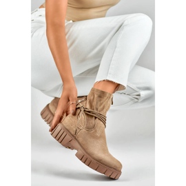 Botine de dama cu partea superioara elastica cu siret, bej DE1127NU 1