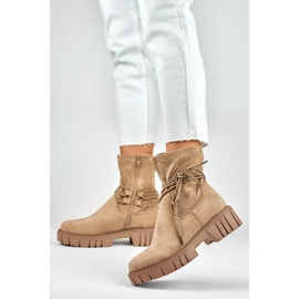Botine de dama cu partea superioara elastica cu siret, bej DE1127NU 2