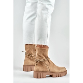 Botine de dama cu partea superioara elastica cu siret, bej DE1127NU 3