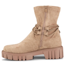 Botine de dama cu partea superioara elastica cu siret, bej DE1127NU 4