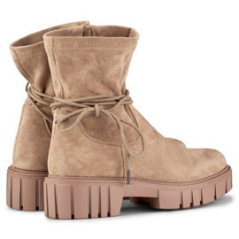 Botine de dama cu partea superioara elastica cu siret, bej DE1127NU 5