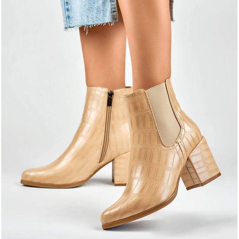 Botine dama, bej croco, 260038BE-XC 1