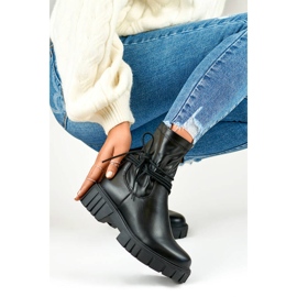 Botine de damă cu partea superioară elastică, cu șireturi, negre DE1127P-B bej 3