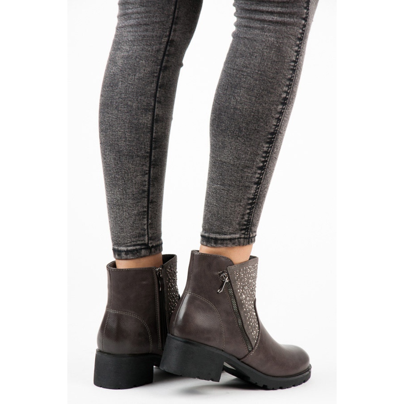 Vices Botine casual cu fermoar gri 2